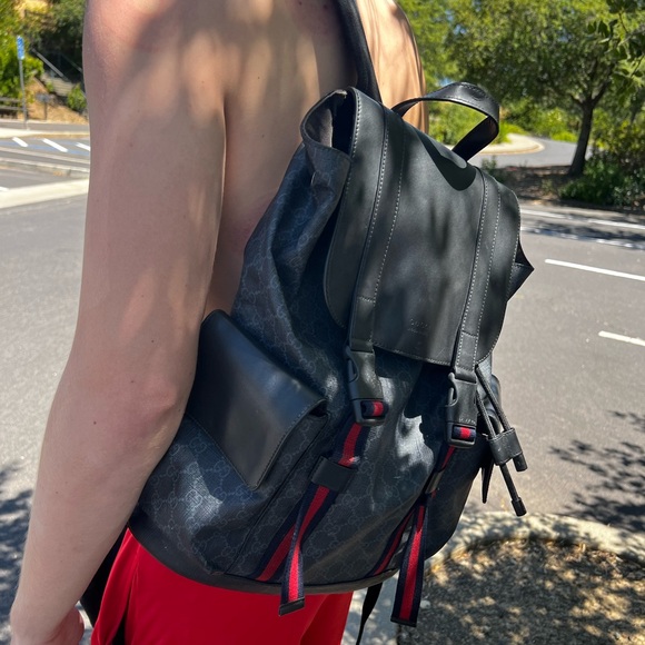 GUCCI GG LEATHER MEN BACKPACK BAG CARRYON MONOGRAM SIGNATURE MOTIF SUPREME STRAP - Picture 14 of 16